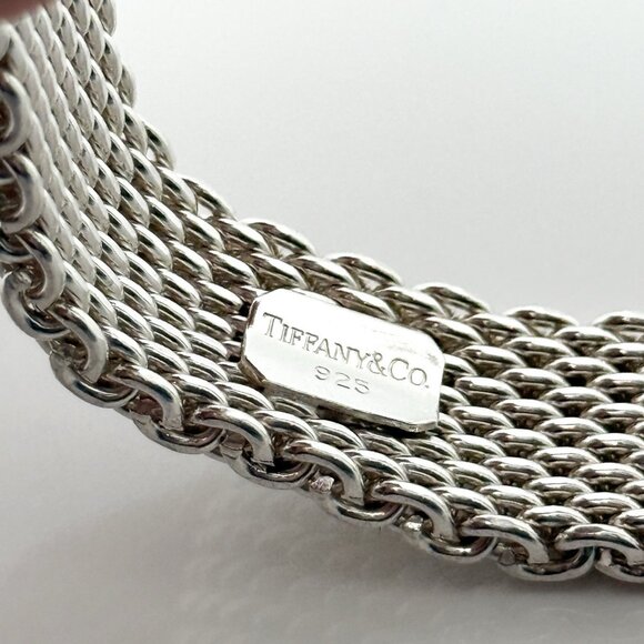 7" Small Tiffany & Co Silver Somerset Mesh Weave Flexible Bangle Bracelet - Picture 5 of 6
